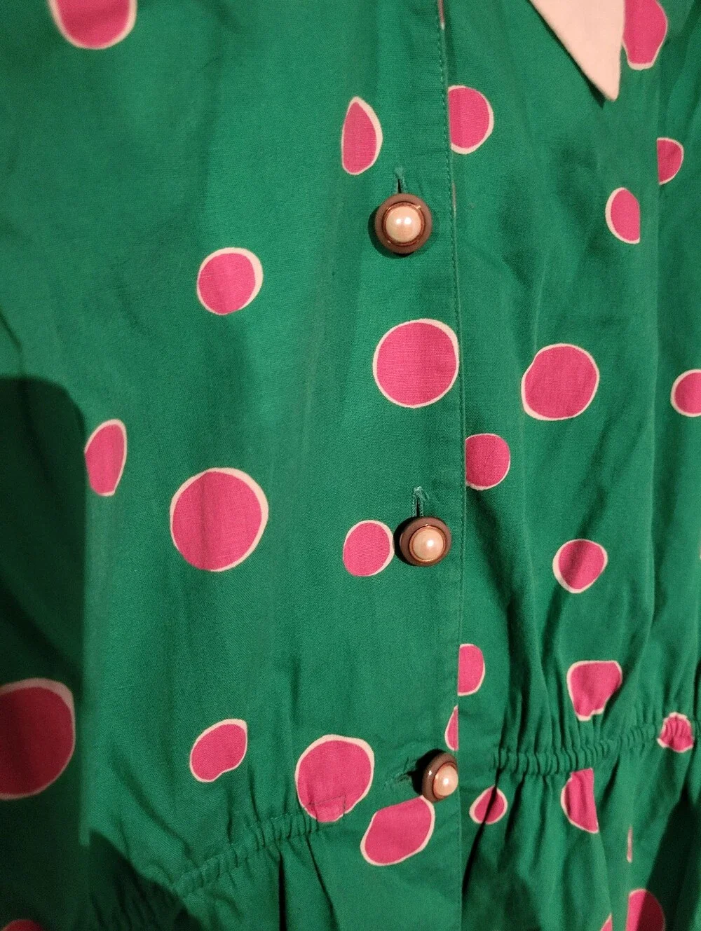 Vintage Peggy Boyd Green Pink Polka Dot Pin Up  Dress  Size  Medium - Picture 6 of 7